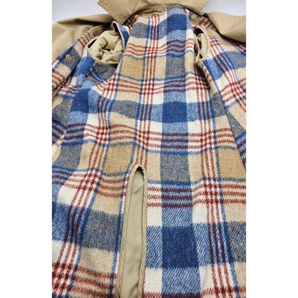 Vtg Women's XS Tan Trench Coat w/Detachable Blue Plaid Wool Liner & Collar - Picture 4 of 16